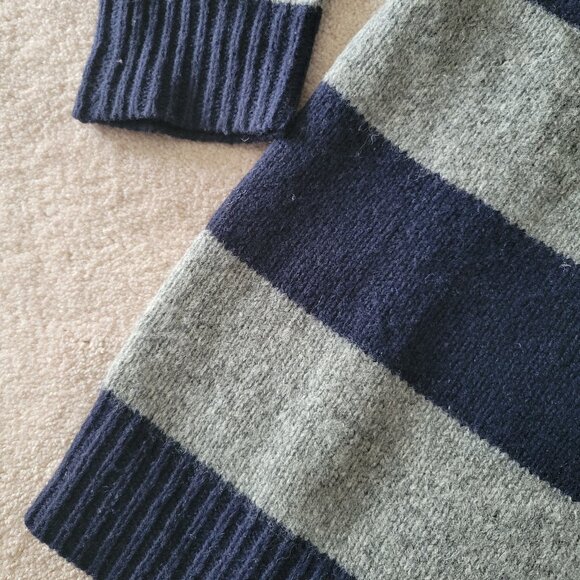 J. Crew Lambs Wool Crew Neck Striped Sweater Navy Gray - Picture 3 of 11